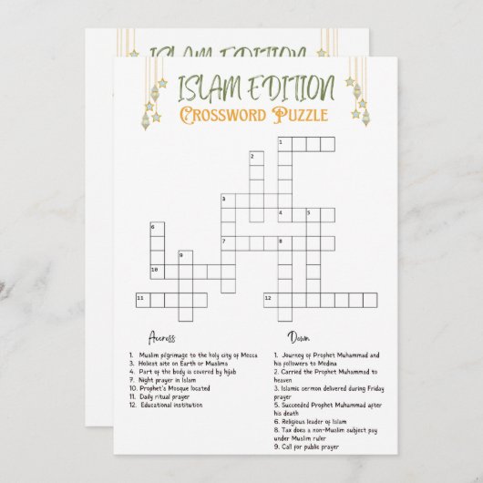 Islam editie kruiswoordquiz puzzel Hoofdstuk I Kaart (Voorkant / Achterkant)