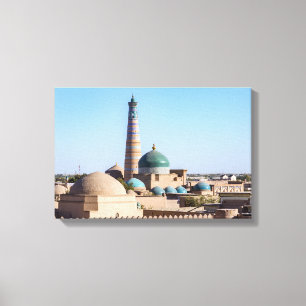 Islam Khodja-minaret en moskee - Khiva, Oezbekista Canvas Afdruk