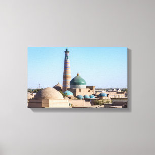 Islam Khodja Minaret & moskee - Khiva, Oezbekistan Canvas Afdruk