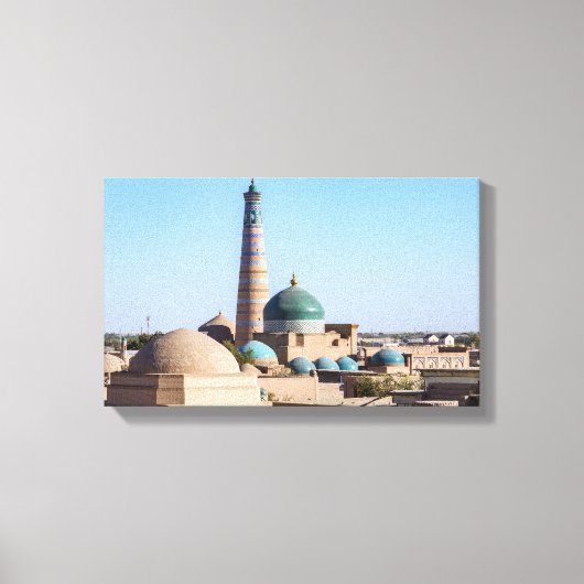 Islam Khodja Minaret & moskee - Khiva, Oezbekistan Canvas Afdruk (Voorkant)