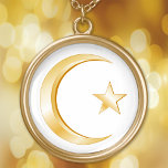 Islam Symbool Ketting verguld<br><div class="desc">The crescent moon and star are a symbol of Islam. ***Please note gold color on artwork is not metallic.*** More products with this design are available in this store's Islam Category.</div>