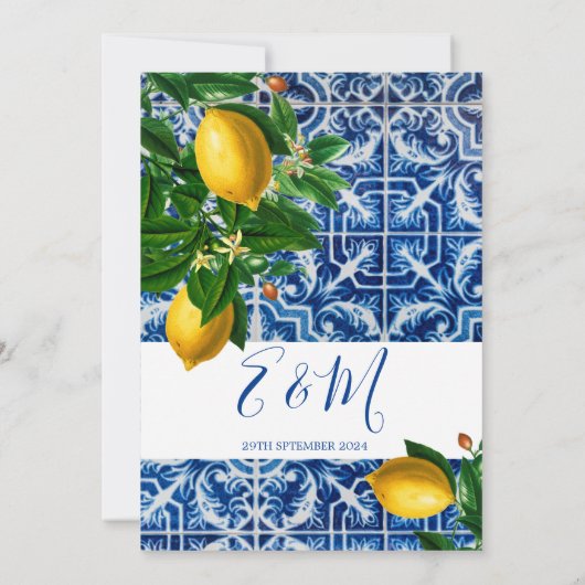 Islamic Bismillah Lemons Blue White Tile Monogram Kaart (Achterkant)