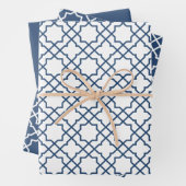 Islamic Blue Arabesque Pattern Gift Wrapping Paper (In situ)