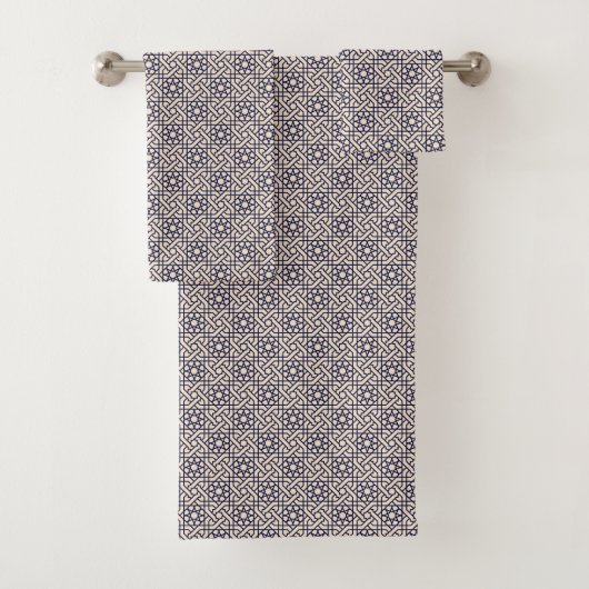 Islamic Blue White Moroccan Geometric Pattern Bad Handdoek (Insitu)