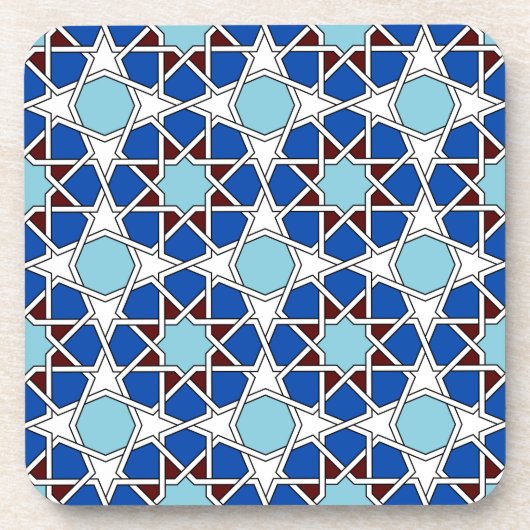 Islamic Blue White Moroccan Geometric Pattern Beve Bier Onderzetter (Voorkant)