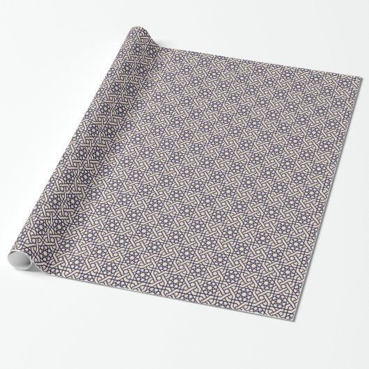 Islamic Blue White Moroccan Geometric Pattern Cadeaupapier (Uitgerold)