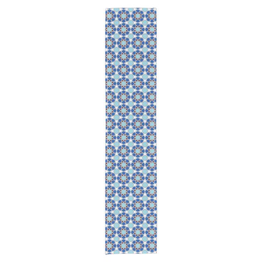 Islamic Blue White Moroccan Geometric Pattern Korte Tafelloper (Voorkant)