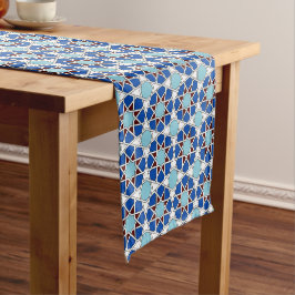 Islamic Blue White Moroccan Geometric Pattern Korte Tafelloper