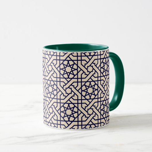 Islamic Blue White Moroccan Geometric Pattern Mok (Voorkant rechts)