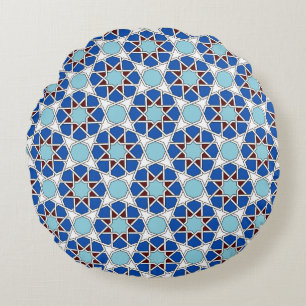 Islamic Blue White Moroccan Geometric Pattern Rond Kussen