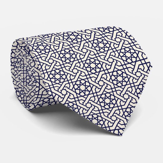 Islamic Blue White Moroccan Geometric Pattern Stropdas (Opgerold)