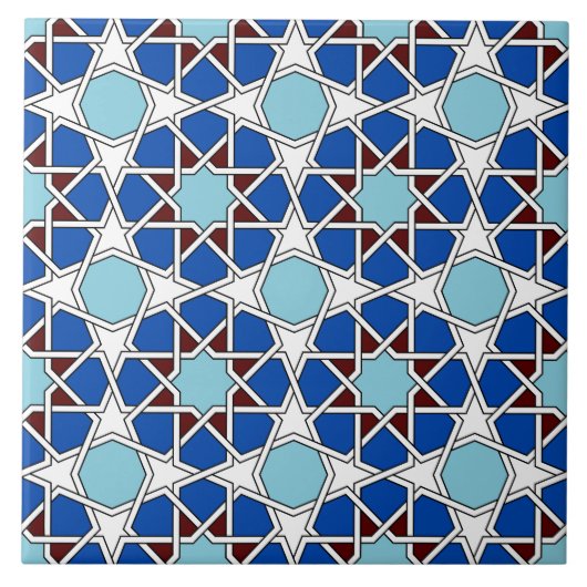 Islamic Blue White Moroccan Geometric Pattern Tegeltje (Voorkant)