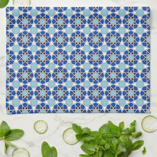 Islamic Blue White Moroccan Geometric Pattern Theedoek (Gevouwen)