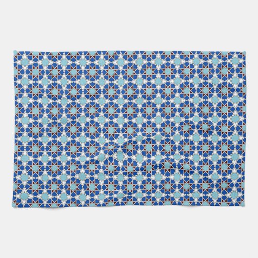 Islamic Blue White Moroccan Geometric Pattern Theedoek (Horizontaal)
