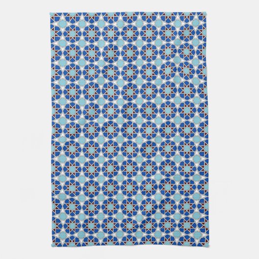 Islamic Blue White Moroccan Geometric Pattern Theedoek (Verticaal)