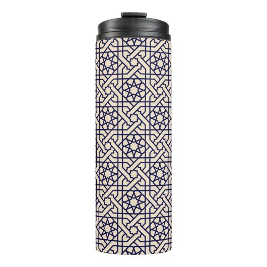 Islamic Blue White Moroccan Geometric Pattern Thermosbeker (Voorkant)