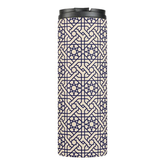 Islamic Blue White Moroccan Geometric Pattern Thermosbeker (Achterkant)