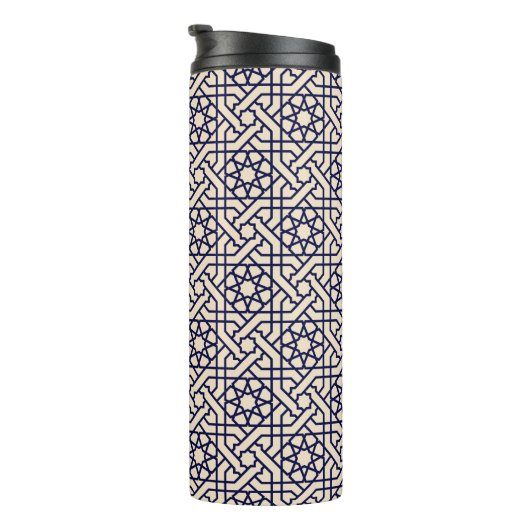 Islamic Blue White Moroccan Geometric Pattern Thermosbeker (Geroteerd rechts)