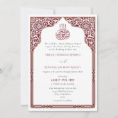 Islamic Burgundy Arch Ornate Arabesque Wedding Kaart (Voorkant)