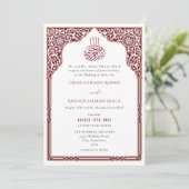 Islamic Burgundy Arch Ornate Arabesque Wedding Kaart (Staand voorkant)
