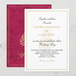 Islamic Burgundy Gold Bismillah Indian Wedding Kaart