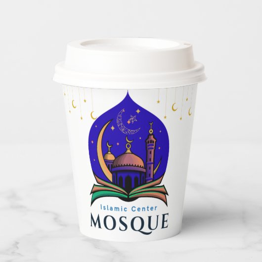 Islamic Center Coffee Cup – Mosque & Crescent Nigh Papieren Bekers (Voorkant)