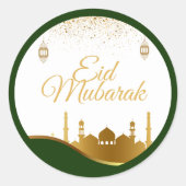 Islamic Eid Greeting Sticker – Gold Confetti (Voorkant)