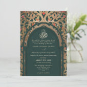 Islamic Emerald Mihrab Arabesque Wedding Kaart (Staand voorkant)