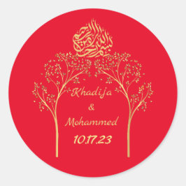 ISLAMIC Floral elegant RED bruiloft Ronde Sticker