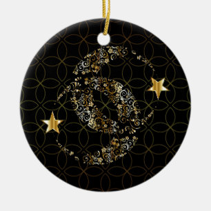 Islamic Floral Moon and Star Keramisch Ornament