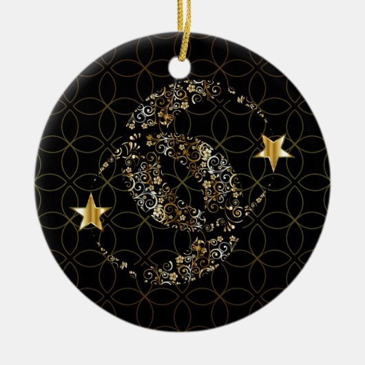 Islamic Floral Moon and Star Keramisch Ornament (Voorkant)