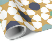 Islamic Geometric Blue Gold Motif Pattern Cadeaupapier (Rol Hoek)