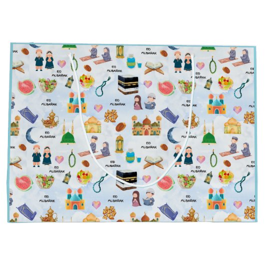 Islamic Gift Bags | Eid Mubarak Muslim Boy Present Groot Cadeauzakje (Achterkant)