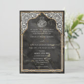 Islamic Gold & Black Arch Ornate Arabesque Wedding Kaart (Staand voorkant)