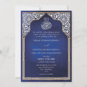 Islamic Gold & Blue Arch Ornate Arabesque Wedding Kaart (Voorkant)
