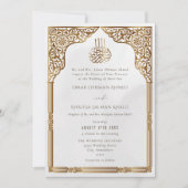 Islamic Gold Cream Arch Ornate Arabesque Wedding Kaart (Voorkant)