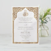 Islamic Gold Cream Arch Ornate Arabesque Wedding Kaart (Staand voorkant)