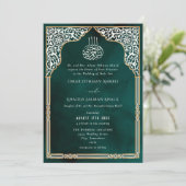 Islamic Gold & Green Arch Ornate Arabesque Wedding Kaart (Staand voorkant)