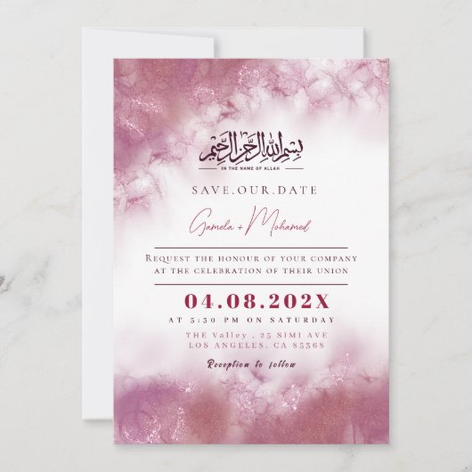 Islamic Marble Wedding Invitation Custom Kaart (Voorkant)