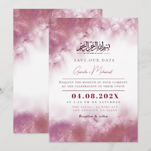 Islamic Marble Wedding Invitation Custom Kaart (Voorkant / Achterkant)