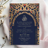 Islamic Navy Blue Mihrab Arabesque Wedding Kaart
