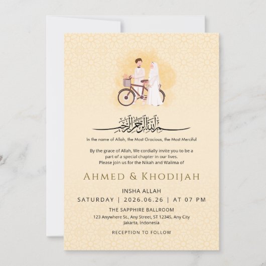 Islamic Pattern Wedding Nikah Invitation Couple Kaart (Voorkant)