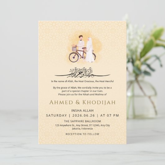 Islamic Pattern Wedding Nikah Invitation Couple Kaart (Staand voorkant)