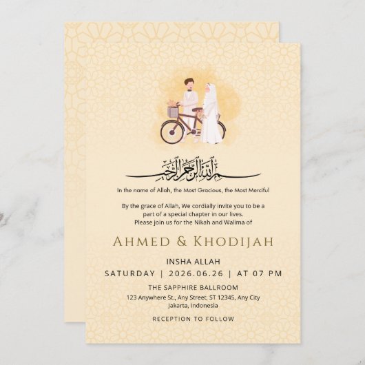 Islamic Pattern Wedding Nikah Invitation Couple Kaart (Voorkant / Achterkant)