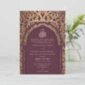 Islamic Red Maroon Mihrab Arabesque Wedding Kaart (Staand voorkant)