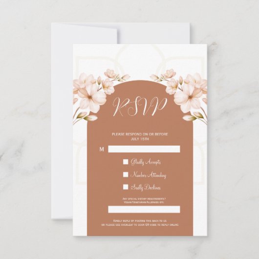Islamic Terracotta Floral Nikah QR Code RSVP Card Kaart (Voorkant)