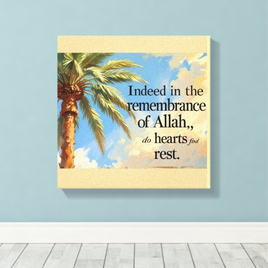 Islamic Wall Art – Palm Tree with Quran Verse . Canvas Afdruk (Insitu (Houten vloer))