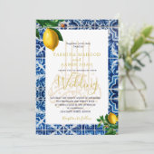 Islamic Weddennons Blue White Tiles Elegant Kaart (Staand voorkant)