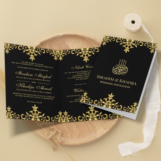 Islamic Weddenschap Black and Gold Foil Damask