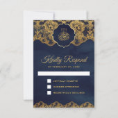 Islamic Weddenschap Navy Blue Gold Foil Lace RSVP Kaartje (Voorkant)